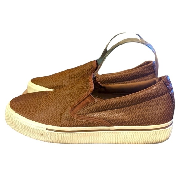 Zara Men's Laceless Sneakers Slip On Basket Weave Brown Vegan Leather 41 (US 8) - Picture 2 of 8